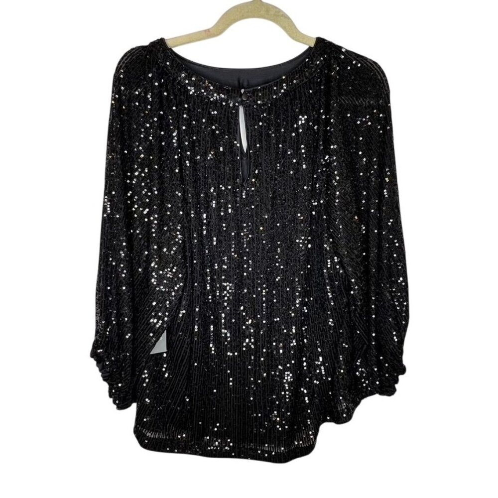Vince Camuto Sequin Keyhole Blouse XXL Black Raglan Sleeve NWT
